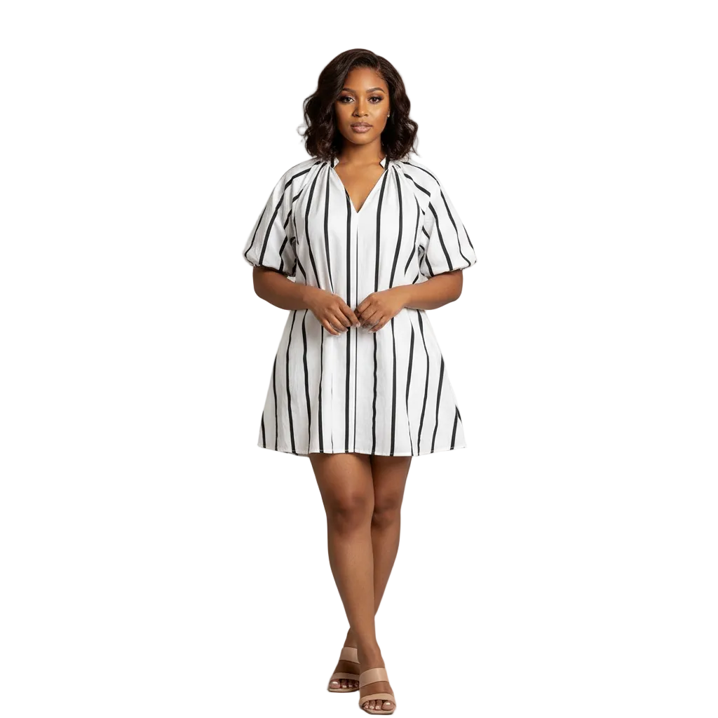 Striped Puff Sleeve Dress by Mavena Co.