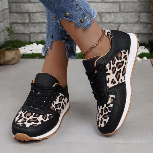 Women's Tied Printed PU Leather Athletic Sneakers