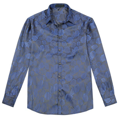 Men's Rose Jacquard Long Sleeve Shirt | Slim Fit Floral Button-Down Dress Shirt