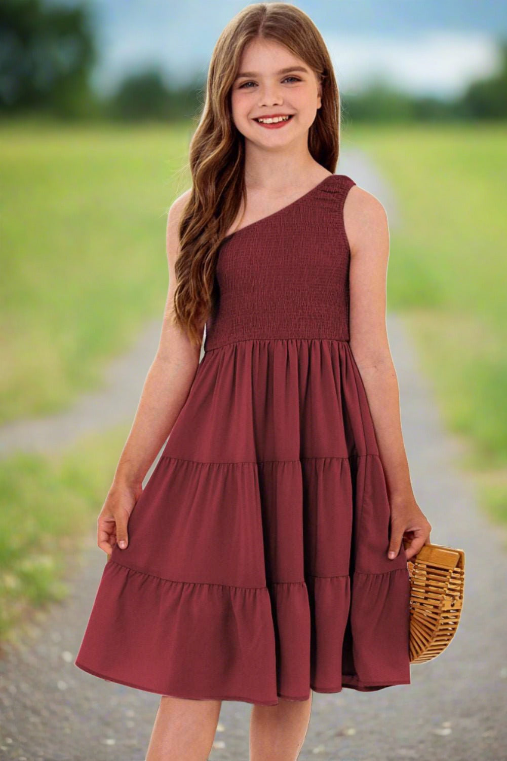 Girls One-Shoulder Sleeveless Tiered Dress