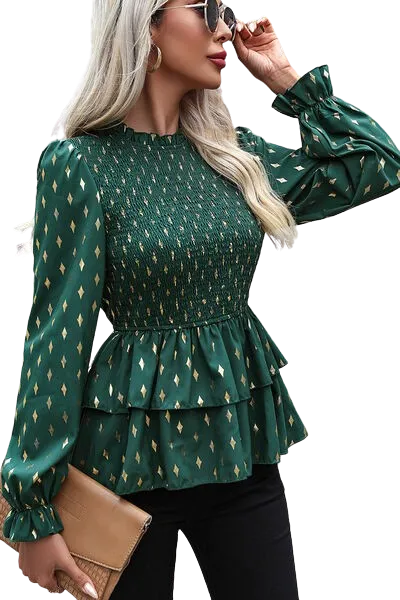 Smocked Flounce Sleeve Layered Blouse