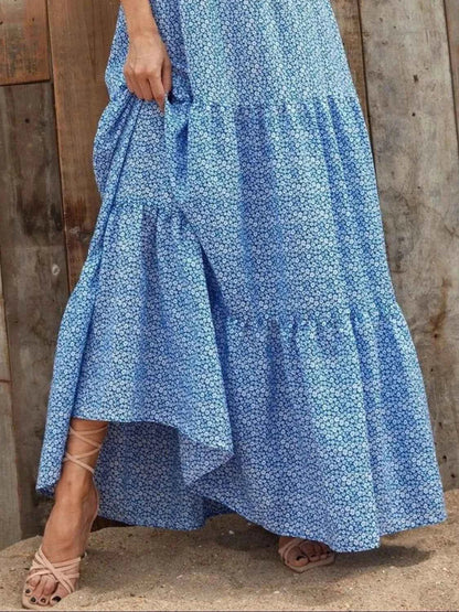 The Printed V-Neck Ruffle Sleeve Maxi Dress – 4 Colors, Sizes S–2XL