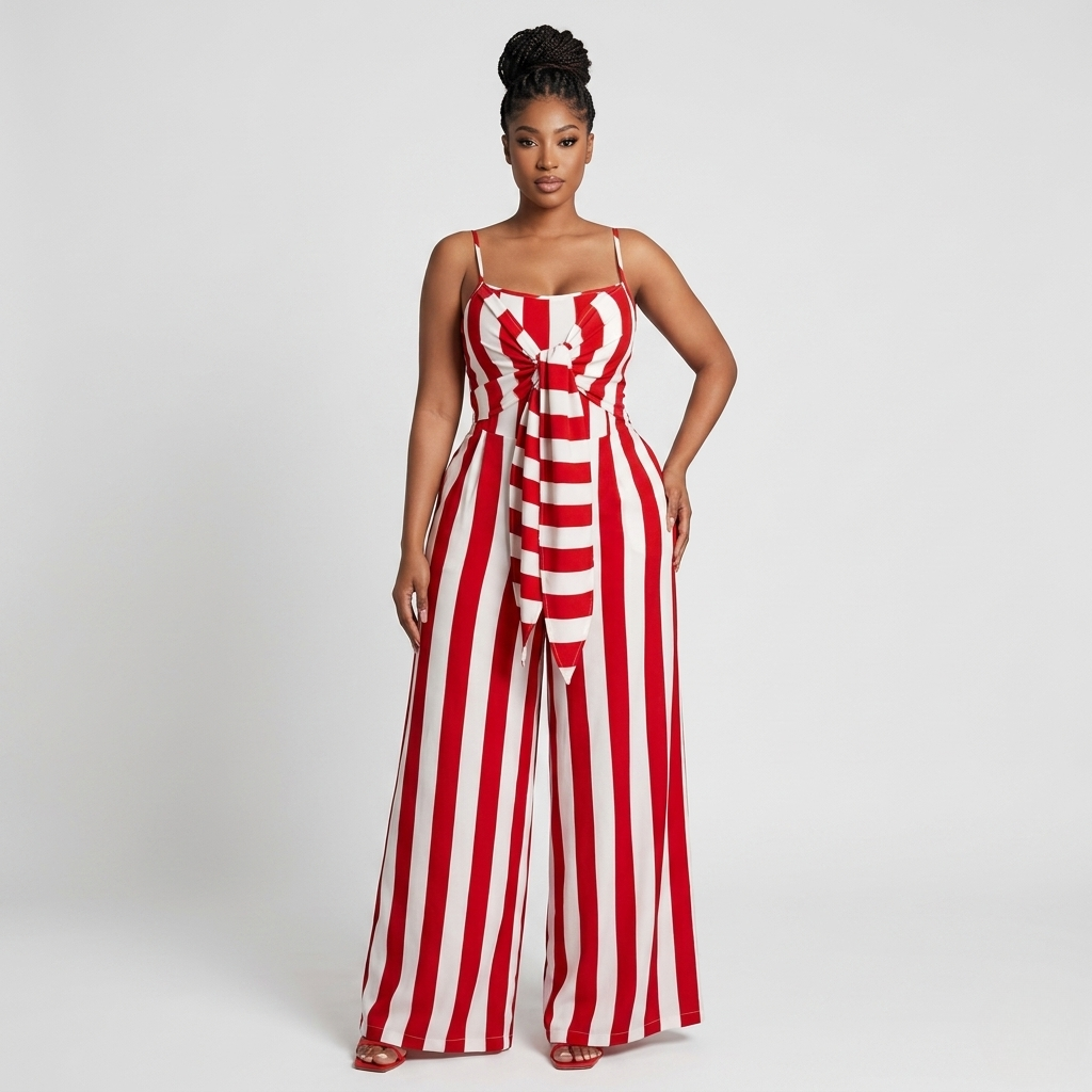 Striped Tie Front Jumpsuit by Mavena Co.