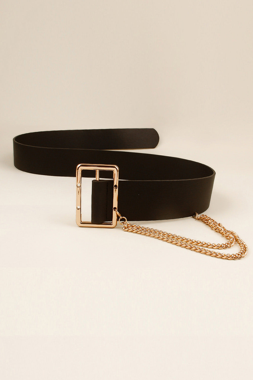 Women's PU Leather Wide Belt with Chain