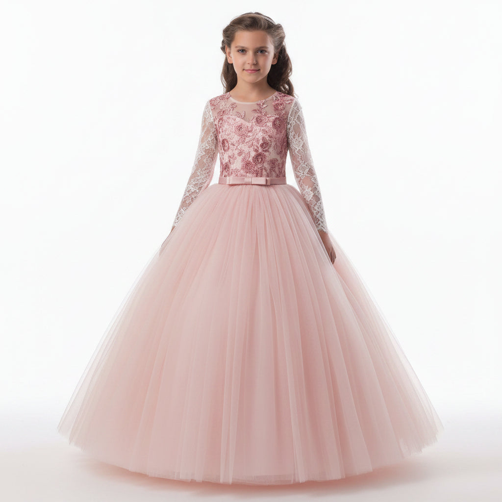 Kids Long Flower Girl Dress Dress by Baby Joy