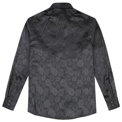 Men's Rose Jacquard Long Sleeve Shirt | Slim Fit Floral Button-Down Dress Shirt