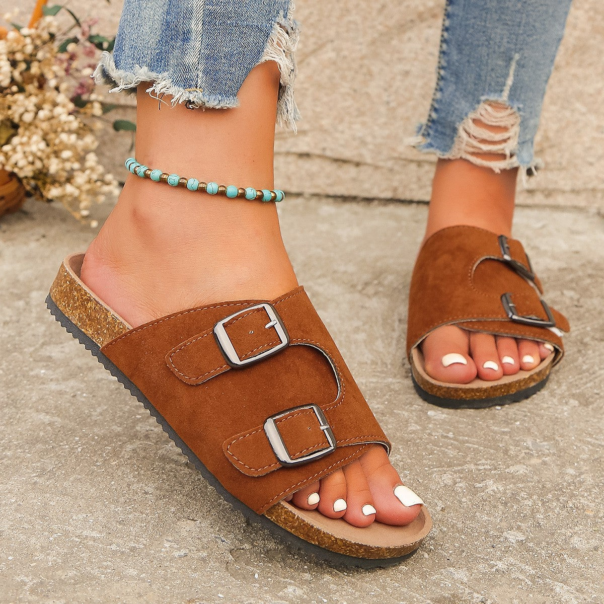 Women's Metal Buckle Open Toe Sandals