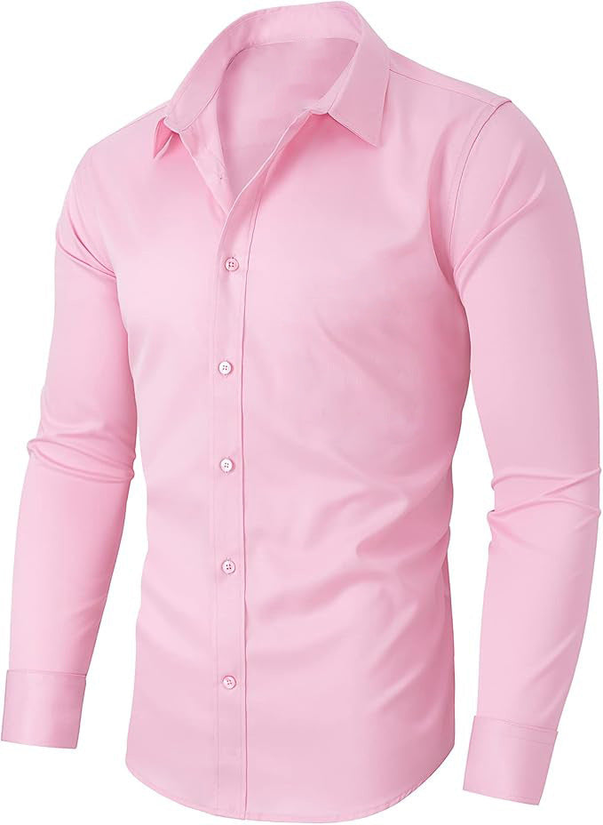 Men's Slim Fit Wrinkle-Resistant Dress Shirt – 6 Colors, Sizes S–5XL Pink