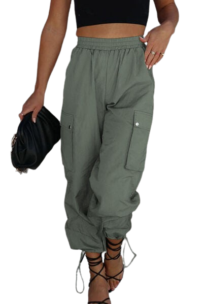 Women's Drawstring Elastic Waist Pants with Pockets