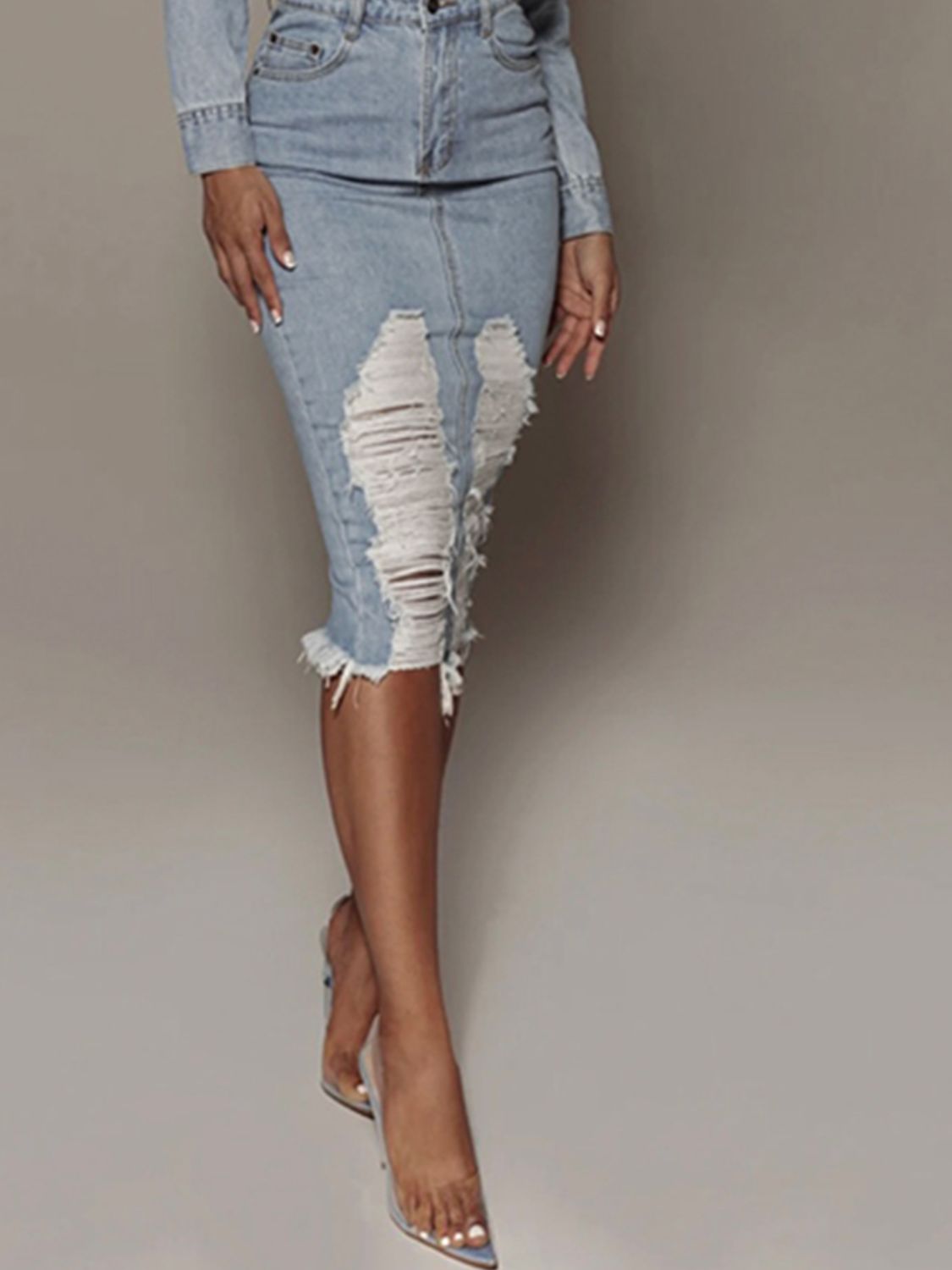 Women's Distressed Slit Denim Skirt