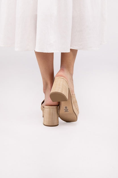 ZAFER Nat Raffia High Heel Mules – Women's Slip-On Heeled Sandals