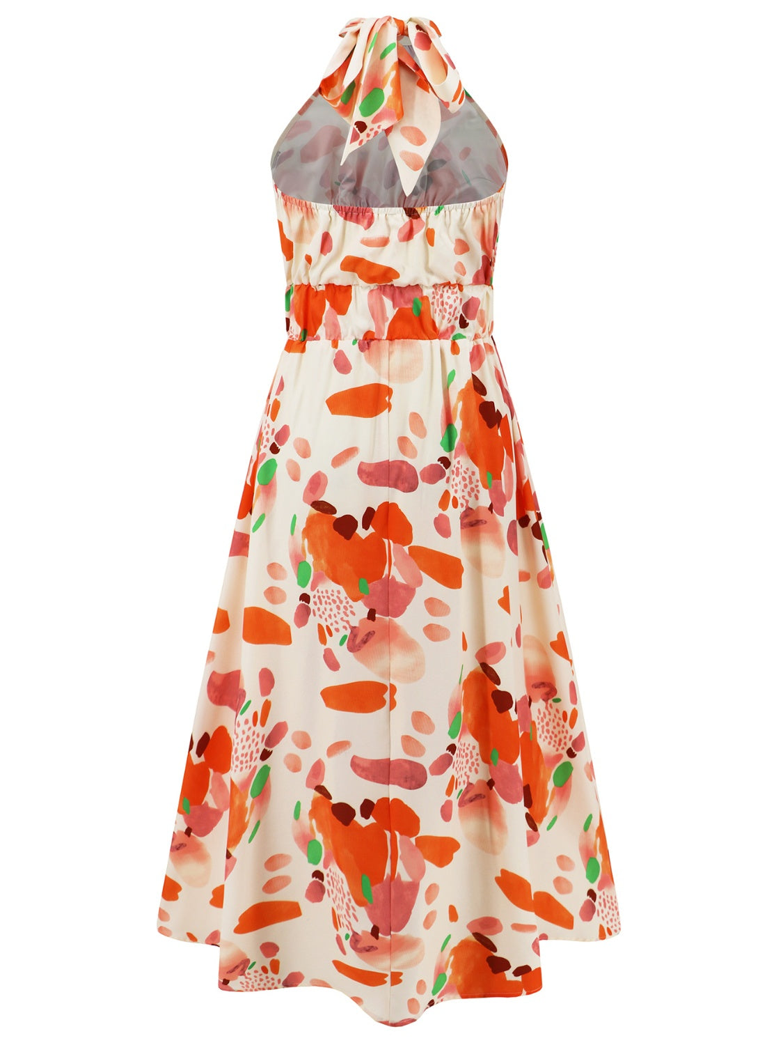 Ruched Printed Halter Neck Sleeveless Midi Dress