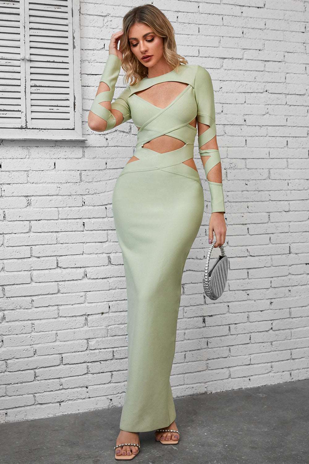 Chic Cutout Round Neck Maxi Wrap Dress