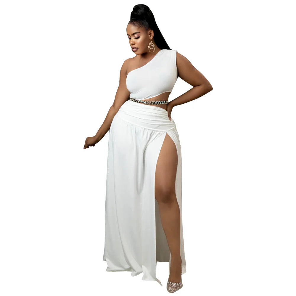One-Shoulder Cutout Top and A-Line Skirt Set in Summer Knit