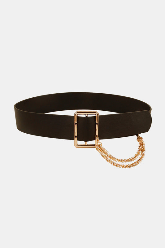 Women's PU Leather Wide Belt with Chain