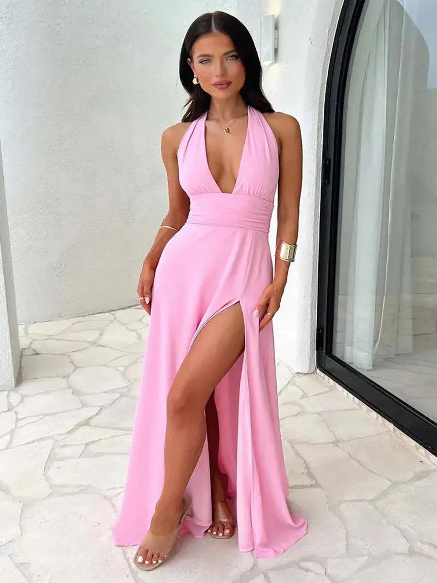 Halterneck V-Neck Maxi Dress