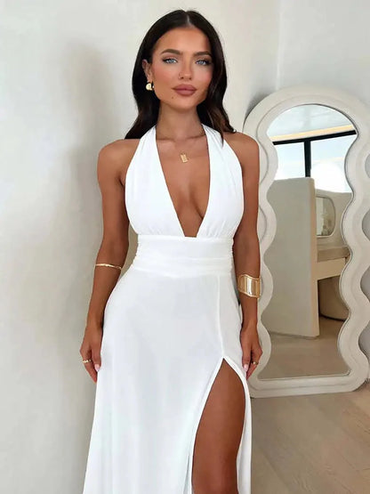 Halterneck V-Neck Maxi Dress