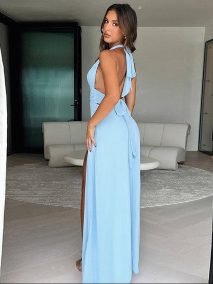 Halterneck V-Neck Maxi Dress