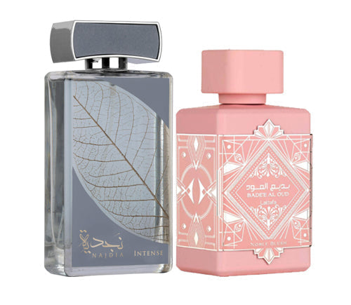 Lattafa Badee Al Oud Noble Blush + Lattafa Najdia Intense Bundle by PerfumeBox.com