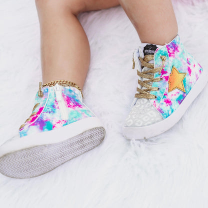 AVERY Kids Sneaker | Tie-Dye Suede & Metallic Star Accent | StylechildbyJL