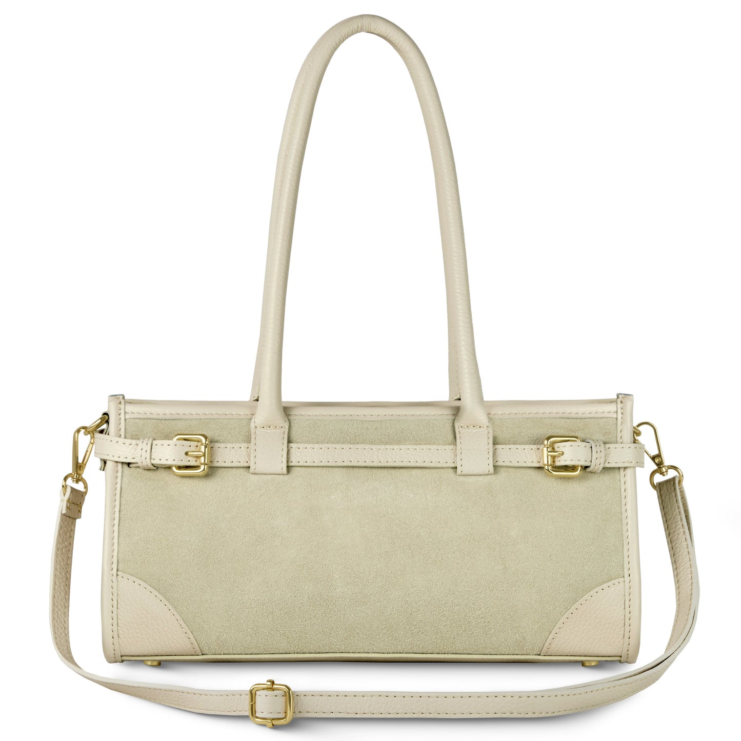 TAKEASY Italian Suede & Calf Leather Shoulder Bag | Structured Crossbody — Dark Grey, Beige, Olive & Grey Beige