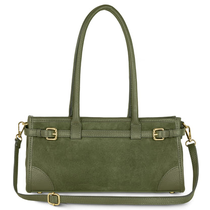 TAKEASY Italian Suede & Calf Leather Shoulder Bag | Structured Crossbody — Dark Grey, Beige, Olive & Grey Olive