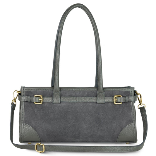 TAKEASY Italian Suede & Calf Leather Shoulder Bag | Structured Crossbody — Dark Grey, Beige, Olive & Grey Dark Grey