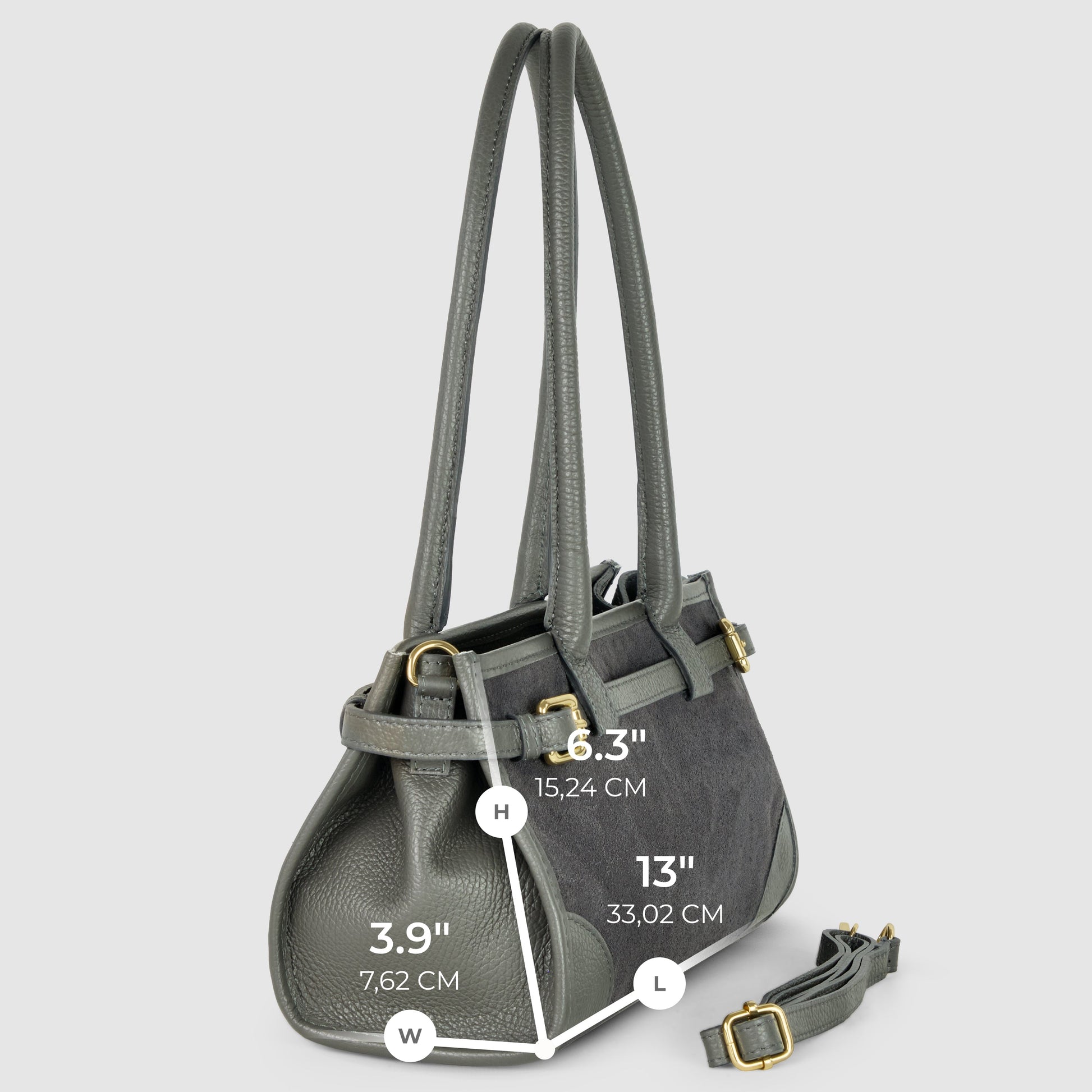 TAKEASY Italian Suede & Calf Leather Shoulder Bag | Structured Crossbody — Dark Grey, Beige, Olive & Grey