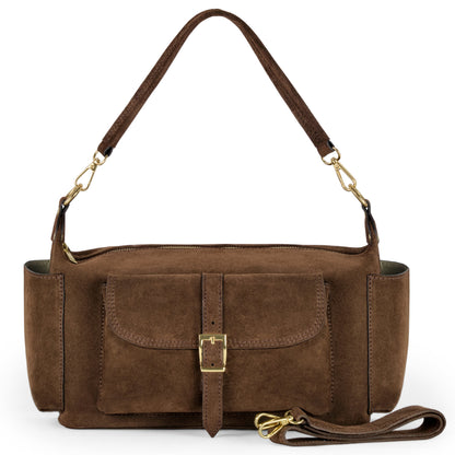 Italian Genuine Suede Shoulder Bag 323040 Chocolate Suede