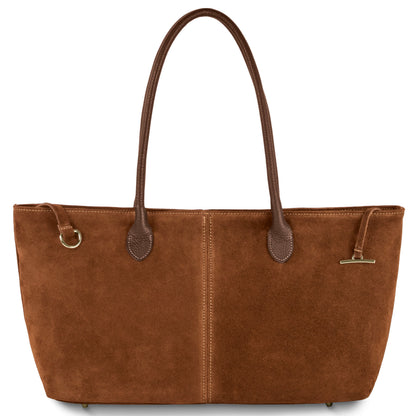 Italian Genuine Suede Tote Bag 242235 Brown Suede