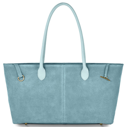 Italian Genuine Suede Tote Bag 242235 Light Blue Suede