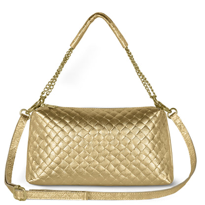Italian Genuine Weave Metallic Suede Crossbody Bag 171522 Weave Metallic Gold