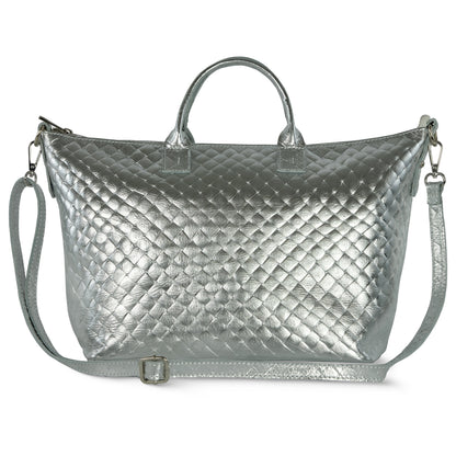 Italian Genuine Weave Metallic Suede Top-Handle Bag 112334 Weave Metallic Silver