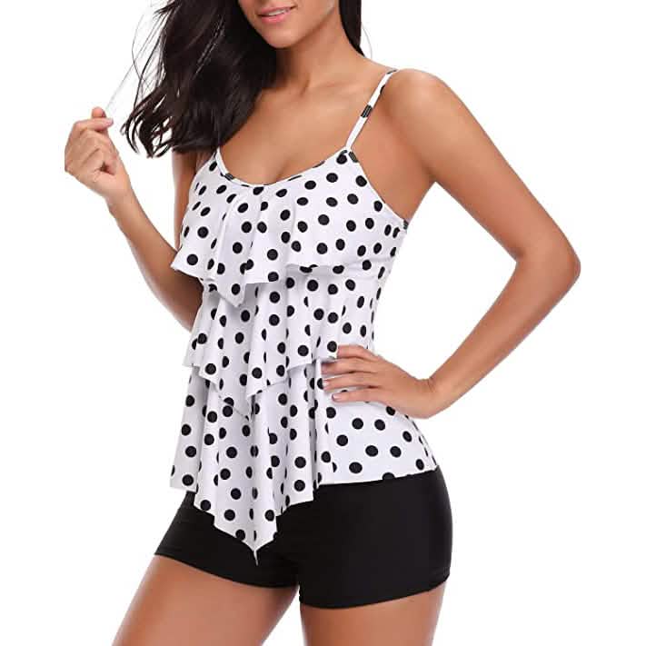 Ruffle Tankini Two-Piece Swimsuit | Tummy Control High-Waist Boyshort Set White