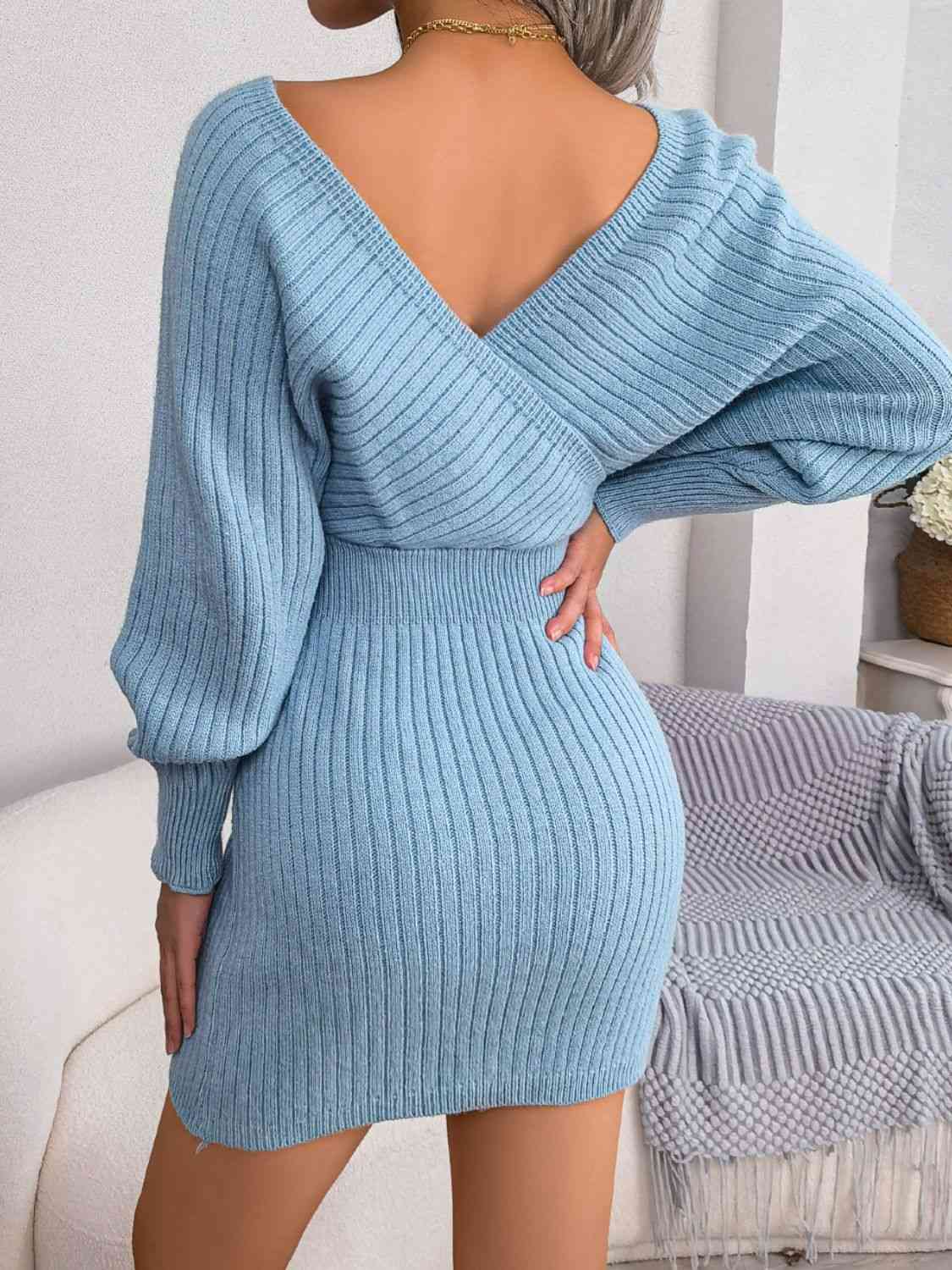 Robe pull en tricot côtelé à manches chauve-souris