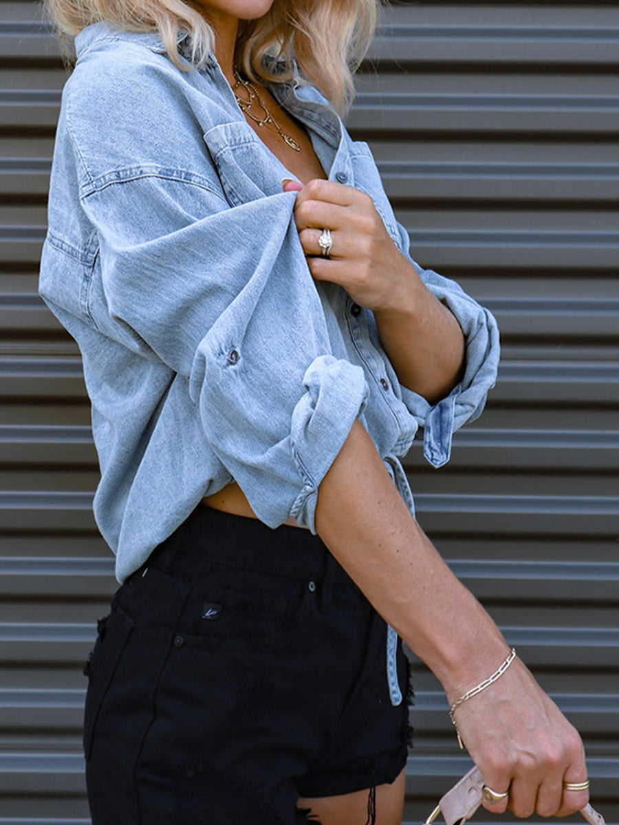 Top denim con detalle de lazo