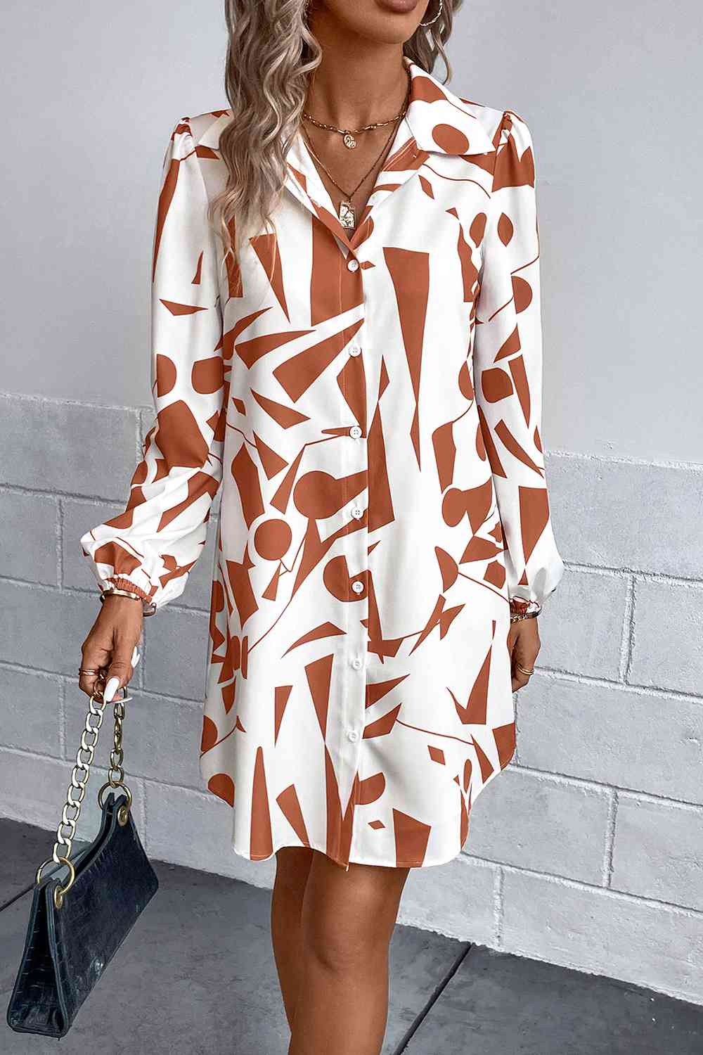 Women's Geometric Long Sleeve Shirt Mini Dress