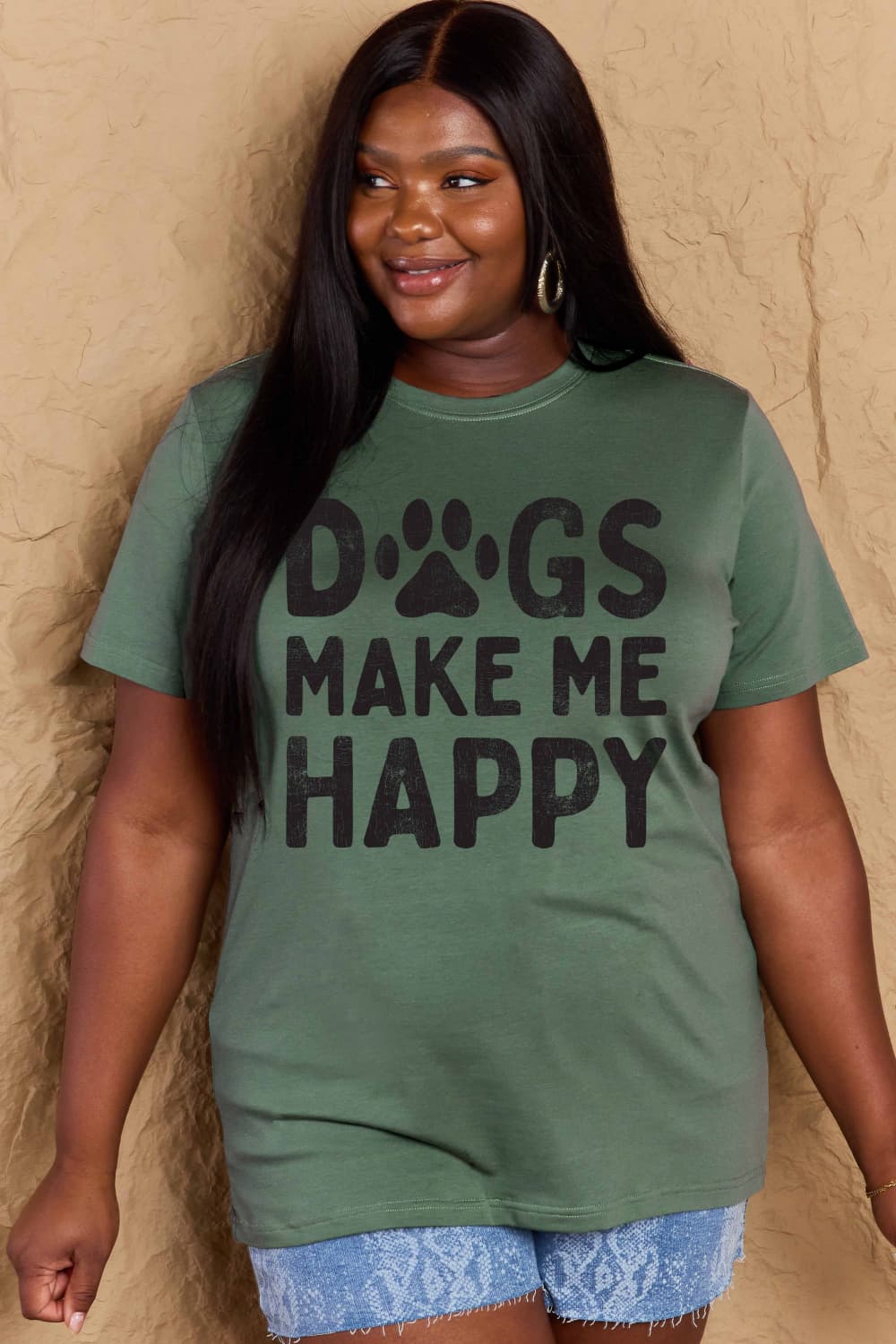 Simply Love - Women's Plus Size DOGS MAKE ME HAPPY Graphic Cotton T-Shirt