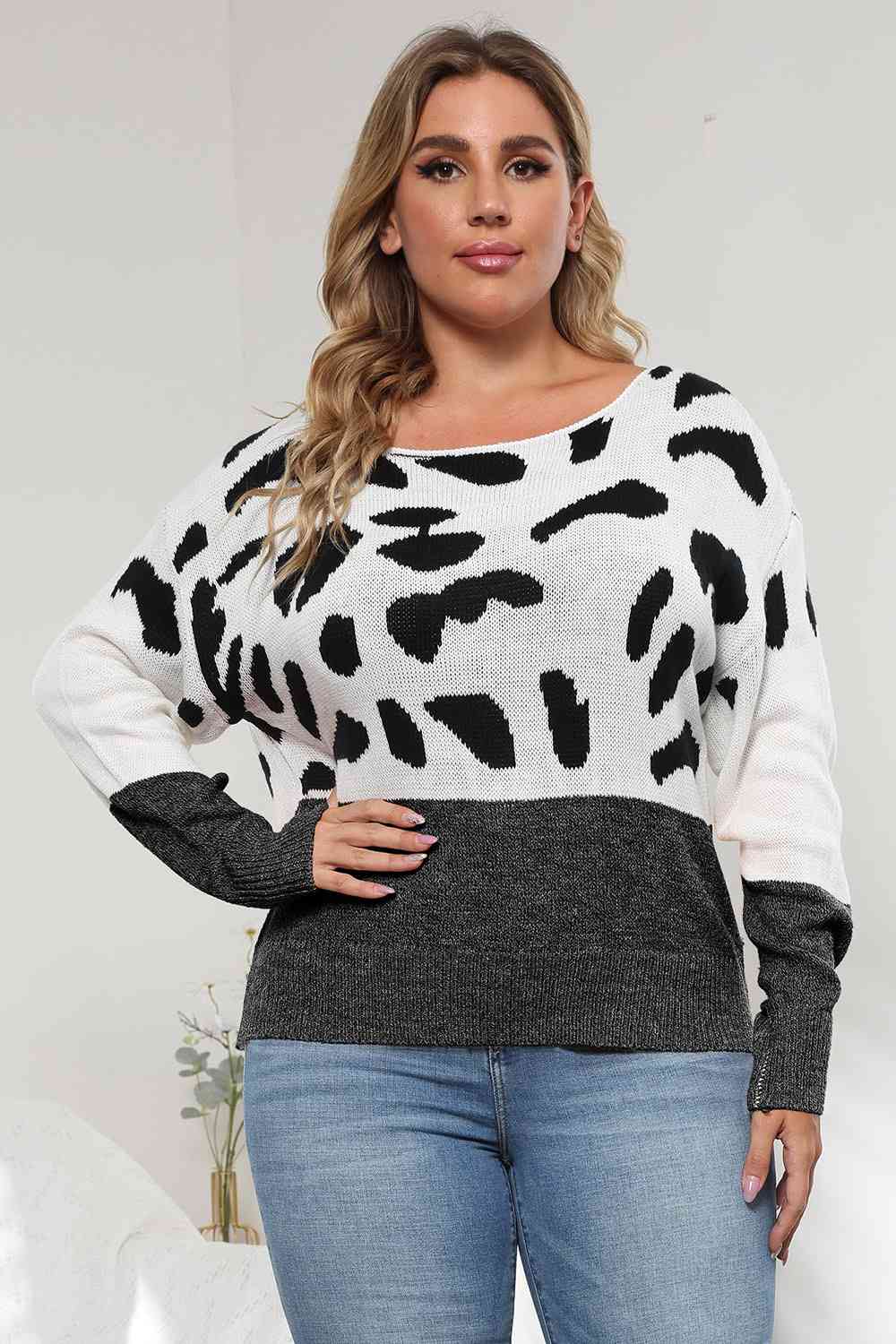 Women's Leopard Print Round Neck Long Sleeve Sweater Top - 3 Colors