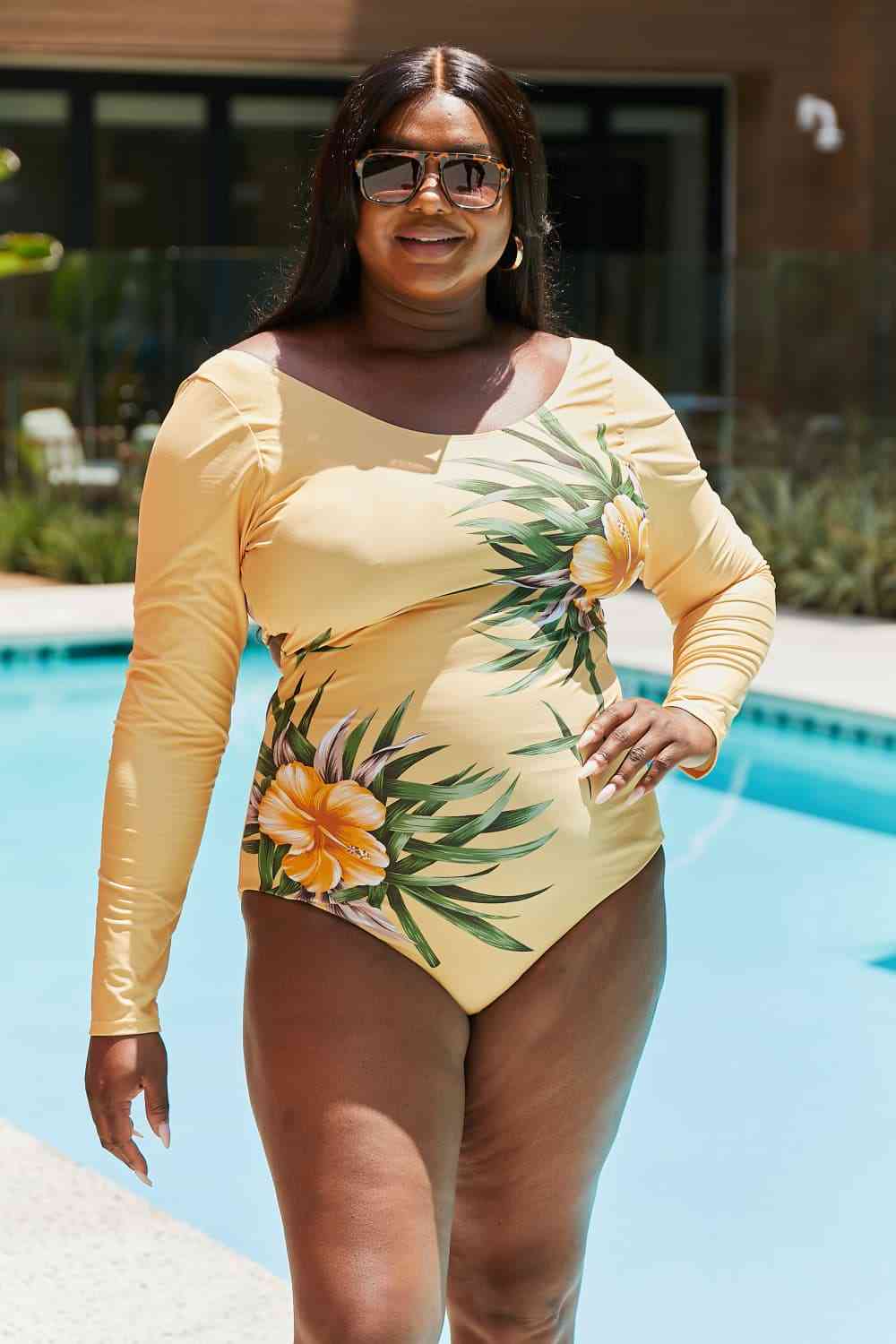 Marina West Swim Plus Size Cool Down Long Sleeve One-Piece Swimsuit