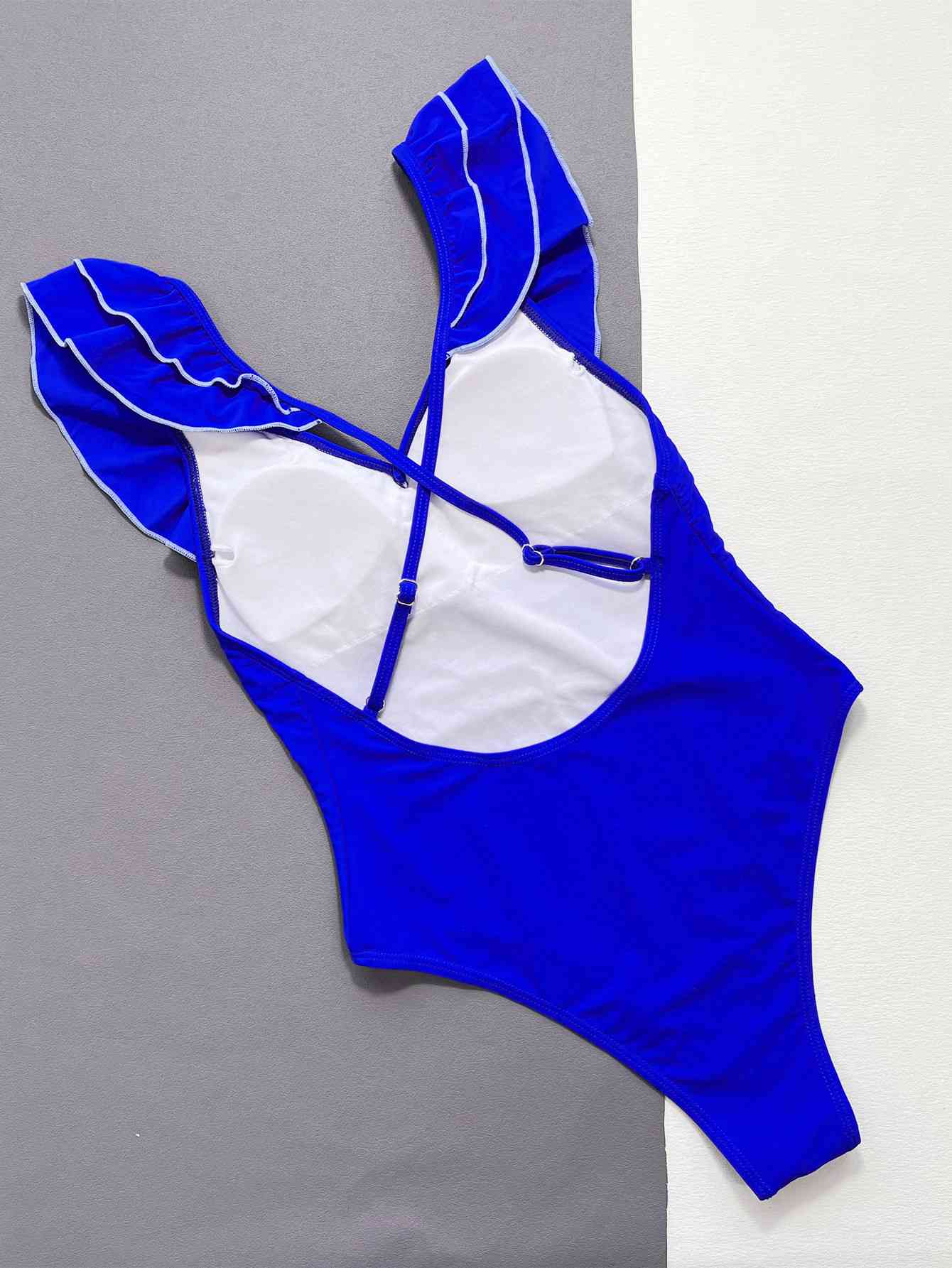 Maillot de bain une pièce dos nu croisé à volants