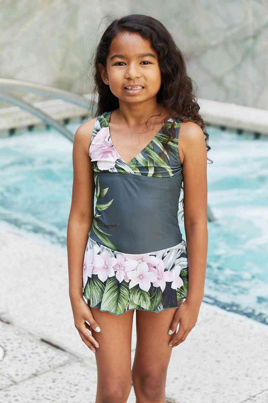 Marina West Swim Girl's Clear Waters Swim Dress in Aloha Forest