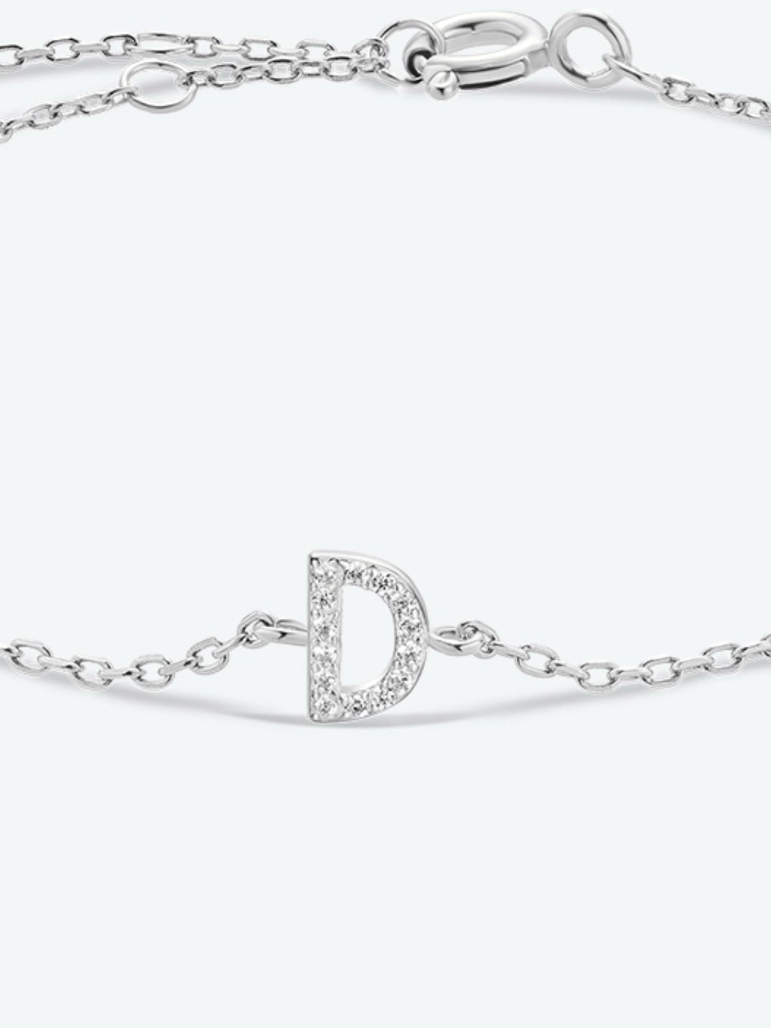 Pulsera de plata de ley 925 con circonitas de la A a la F para mujer