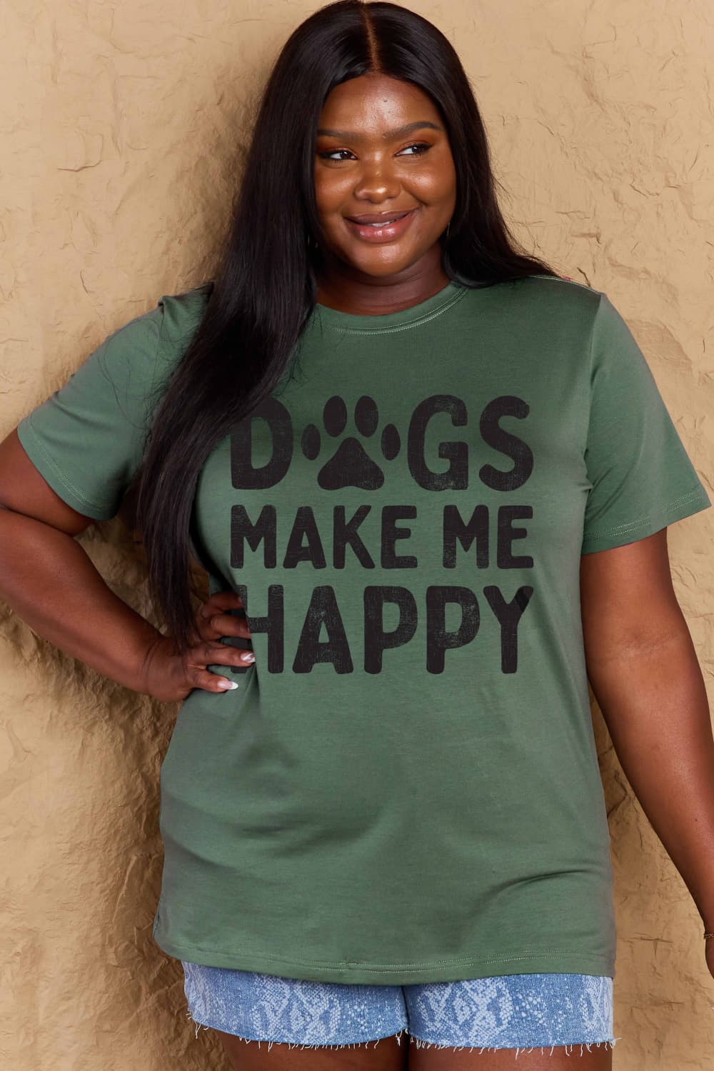 Simply Love - Women's Plus Size DOGS MAKE ME HAPPY Graphic Cotton T-Shirt