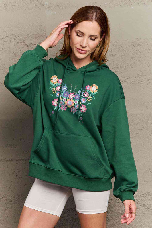 Simply Love Floral Butterfly Graphic Hoodie