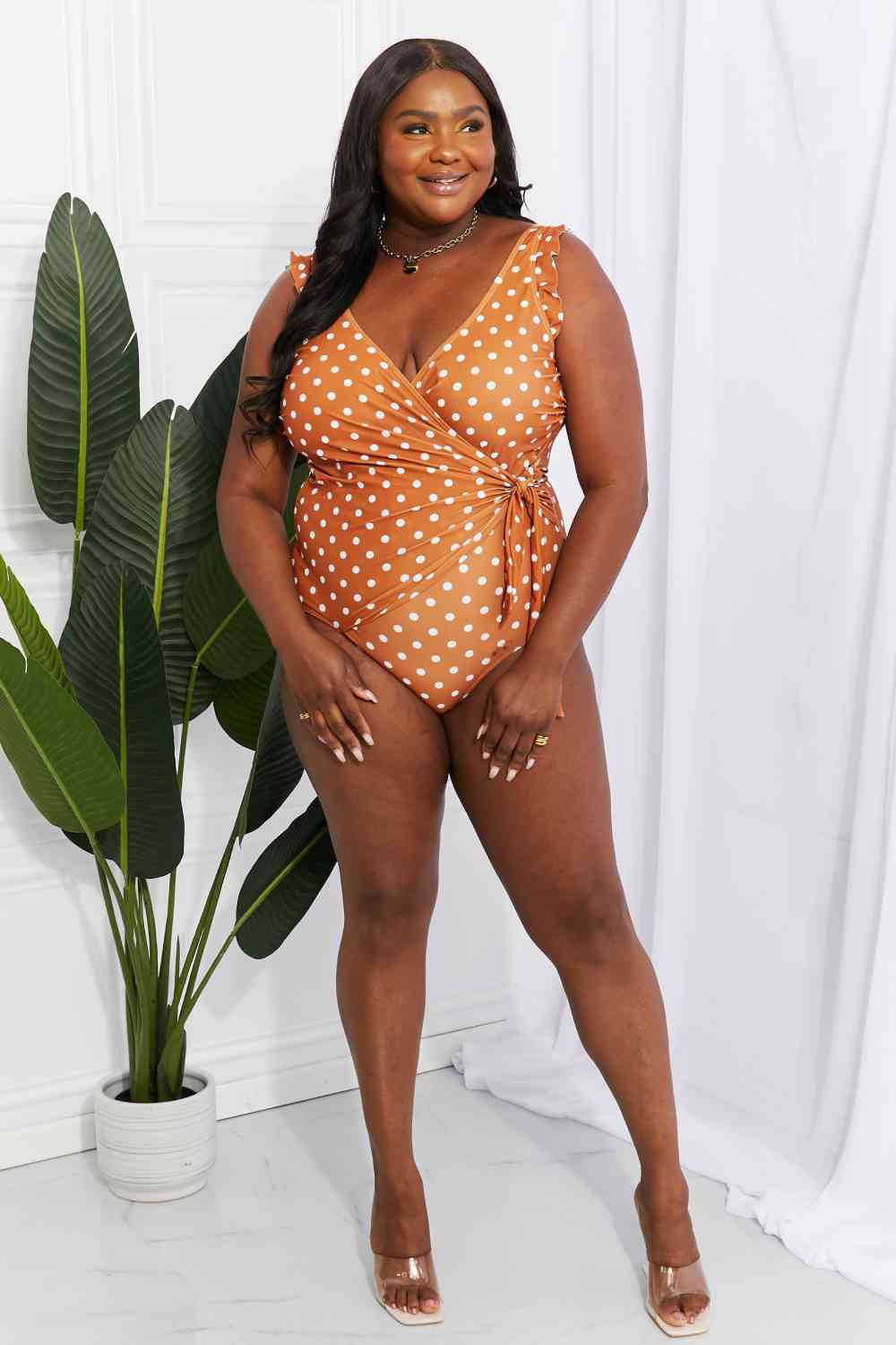 Marina West Swim Plus Size Float On Ruffle Faux Wrap One-Piece