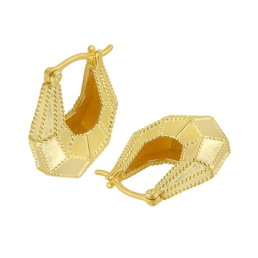 Boucles d'oreilles créoles en argent sterling 925 avec sac de section géométrique à la mode pour femmes