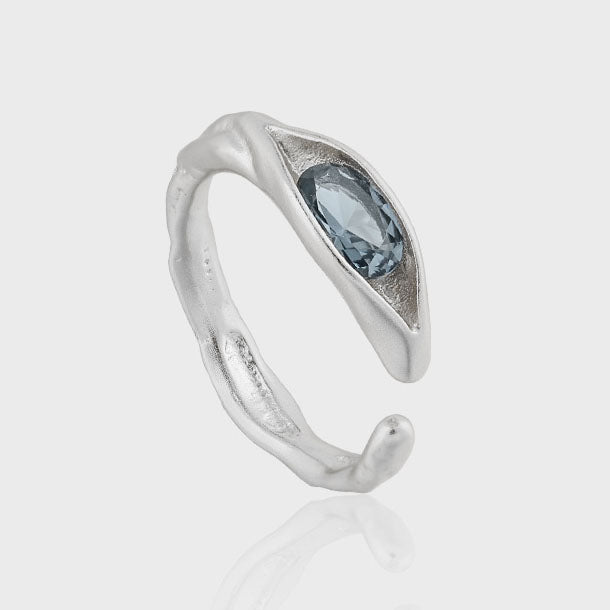 Bague ajustable en argent sterling 925 à géométrie élégante ovale CZ irrégulière