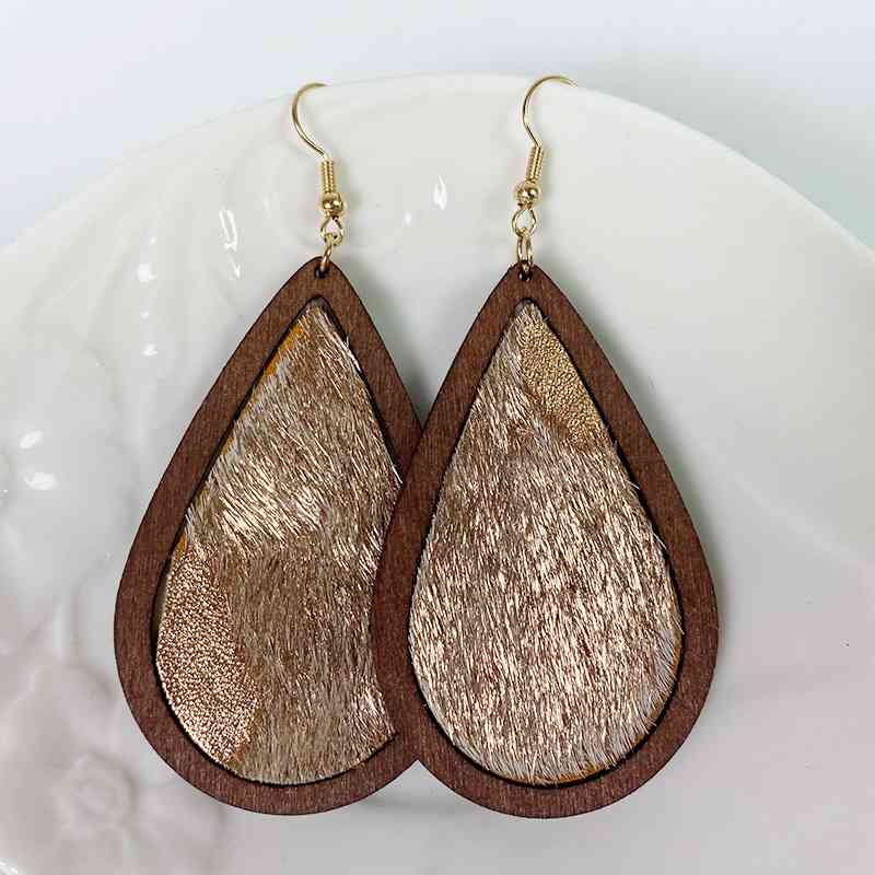 Boucles d'oreilles pendantes en bois en forme de larme pour femmes