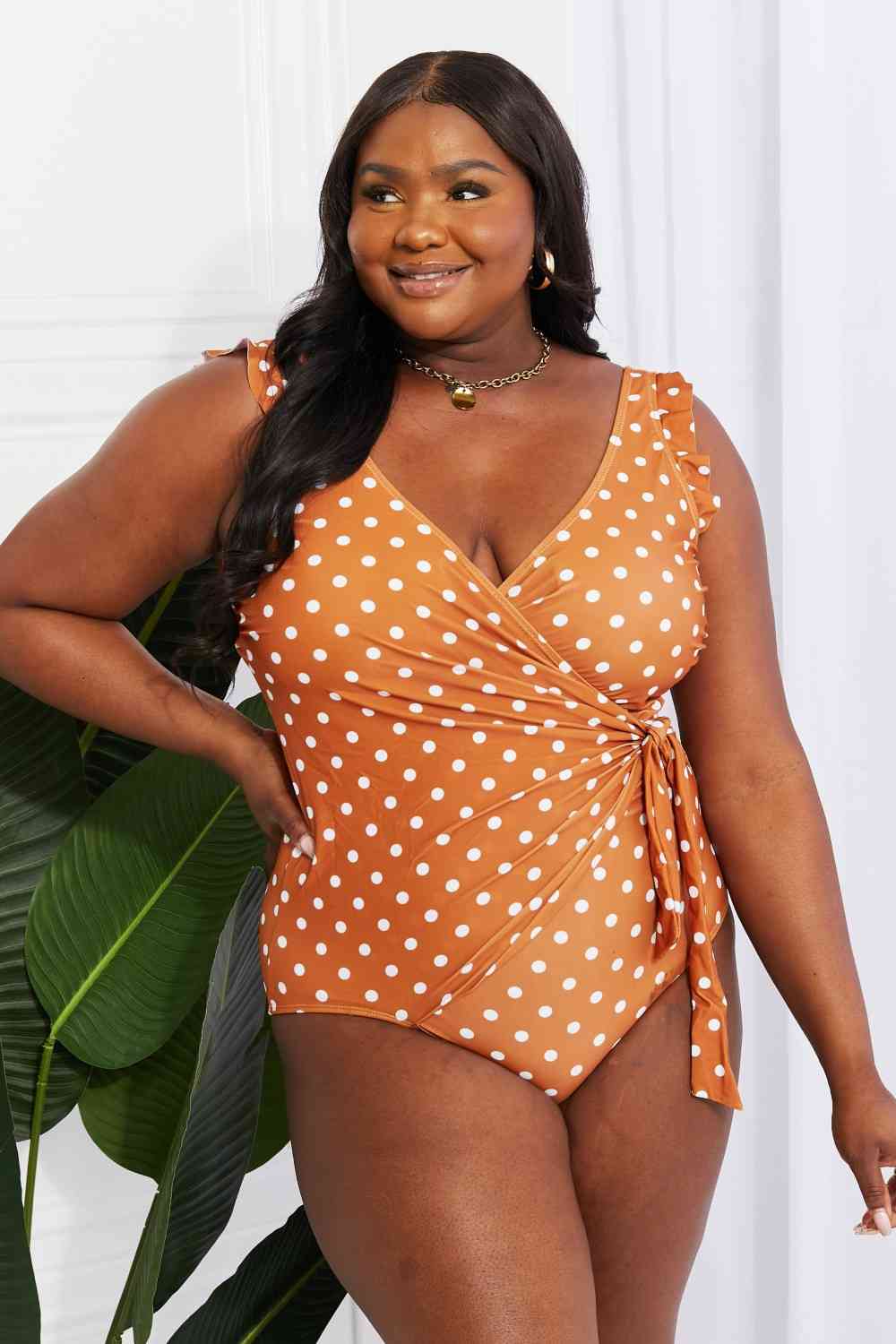 Marina West Swim Plus Size Float On Ruffle Faux Wrap One-Piece